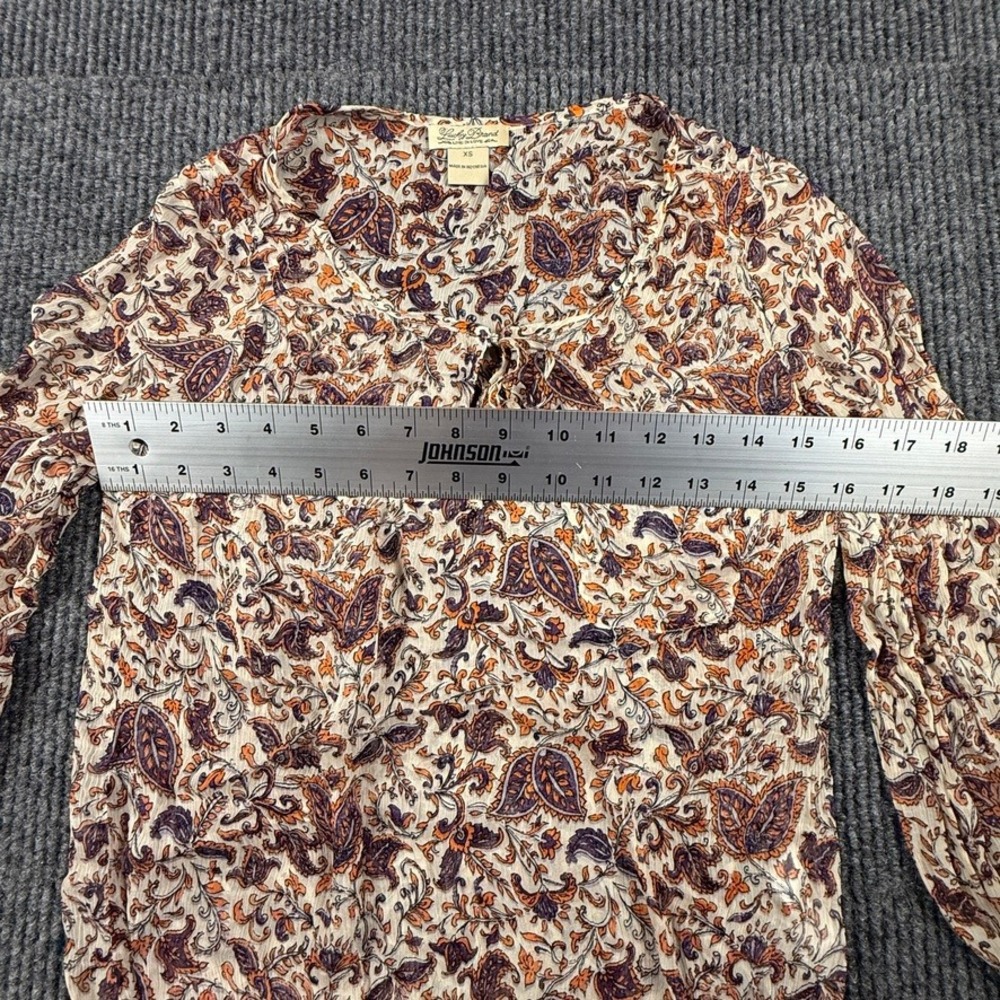 Lucky Brand Womens Size X-Small Paisley Floral Boho Peasant Blouse Orange Purple - Picture 7 of 10